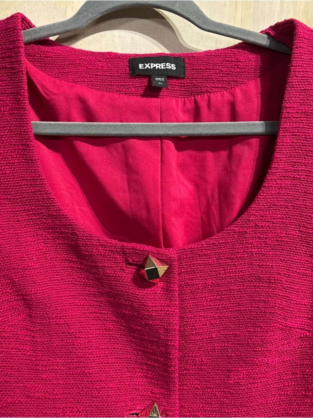 Express Pink Cropped Blazer Jacket Textured Gold Button XL - Picture 3 of 12